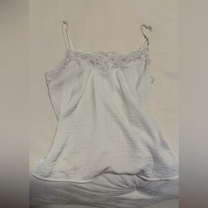 Pink Rose White Lace-Trim Satin Cami